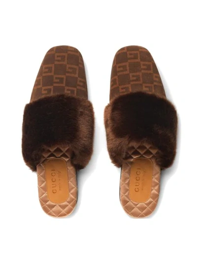 Shop Gucci Suede Square G And Synthetic Fur Slipper In 2072 Brown