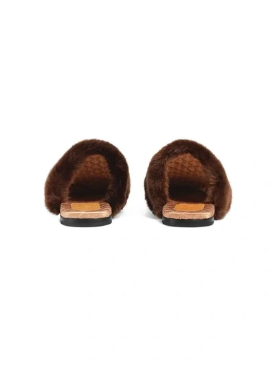 Shop Gucci Suede Square G And Synthetic Fur Slipper In 2072 Brown