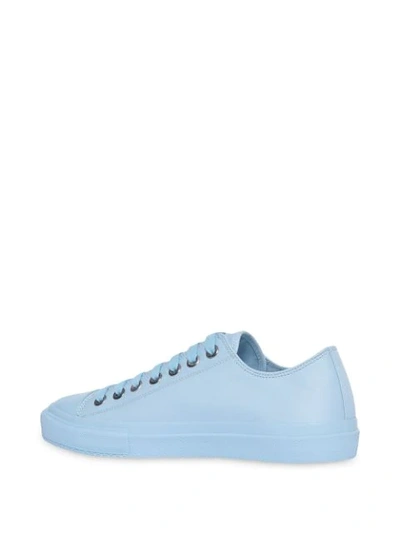 Shop Burberry Logo Print Cotton Gabardine Sneakers In Blue Overdyed