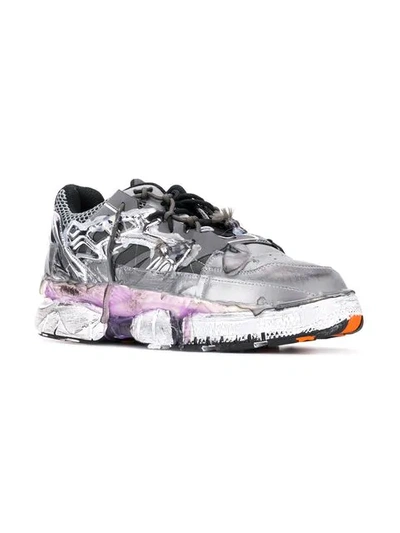 Shop Maison Margiela Deconstructed Low Top Sneakers In Silver ,black