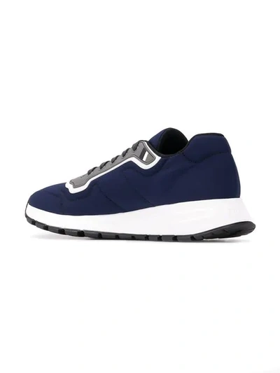 Shop Prada Gabardine Fabric Low-top Sneakers In Blue