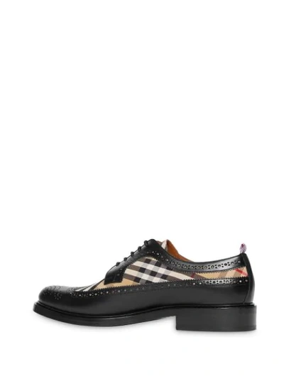 Shop Burberry Brogue Detail Leather And Vintage Check Derby Shoes In Black