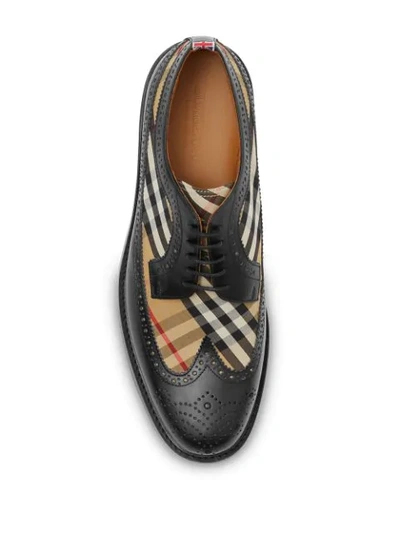 Shop Burberry Brogue Detail Leather And Vintage Check Derby Shoes In Black