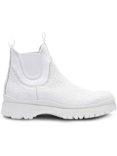 Prada Crackle Ankle Boots In White | ModeSens
