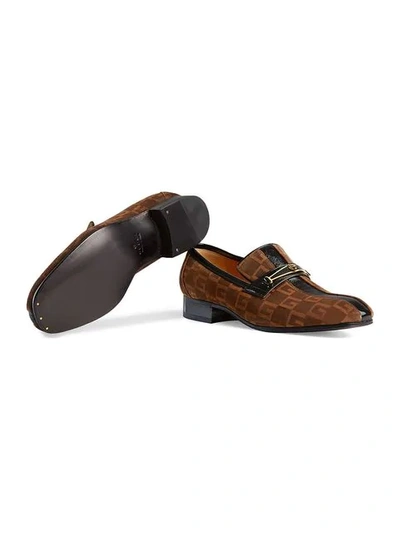 Shop Gucci Suede Square G Loafers With Stripe In Brown