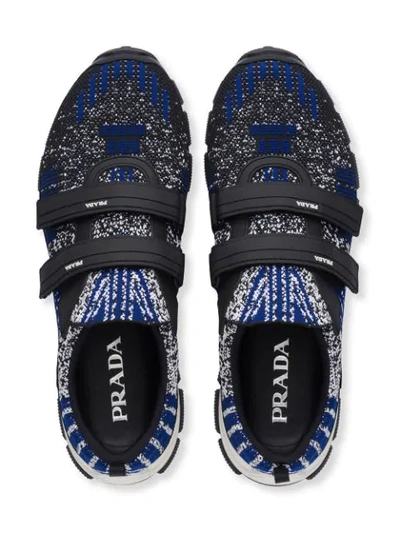 Shop Prada Crossection Knit Sneakers In Black