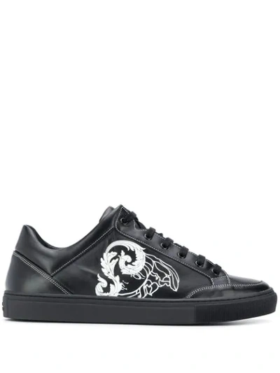 Shop Versace Logo Printed Sneakers In Black