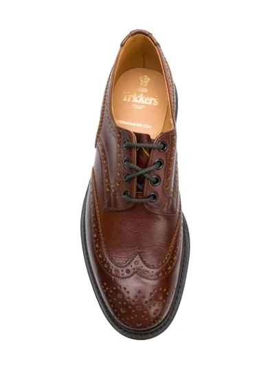 Shop Tricker's Punch-hole Derby Shoes In Brown