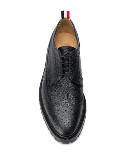 THOM BROWNE 三色条纹镶嵌鞋跟长翼布洛克鞋 - 黑色