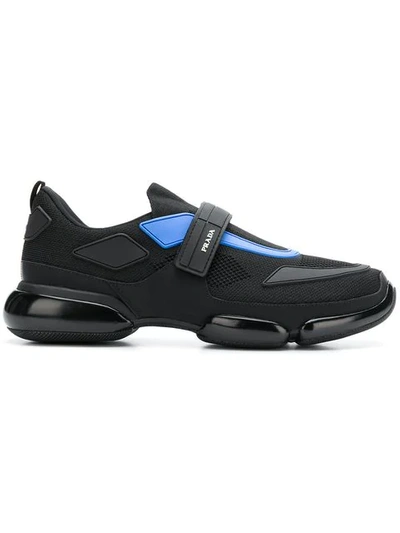 Shop Prada Black And Blue Cloudbust Leather Sneakers