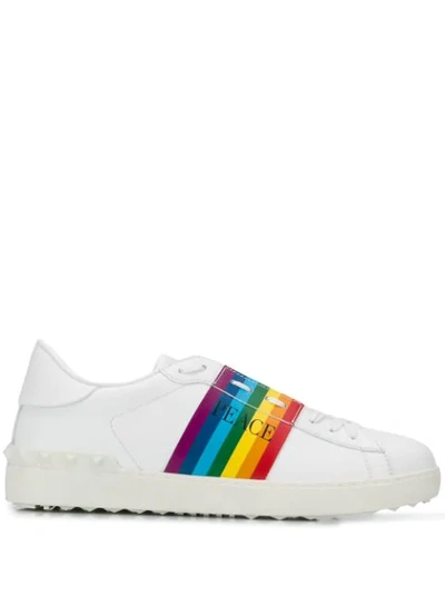 Shop Valentino Garavani Peace Rainbow Stripe Sneakers In White