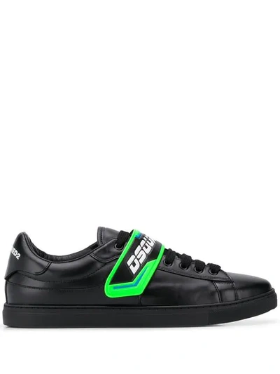 Shop Dsquared2 T-strap Logo Sneakers In Black