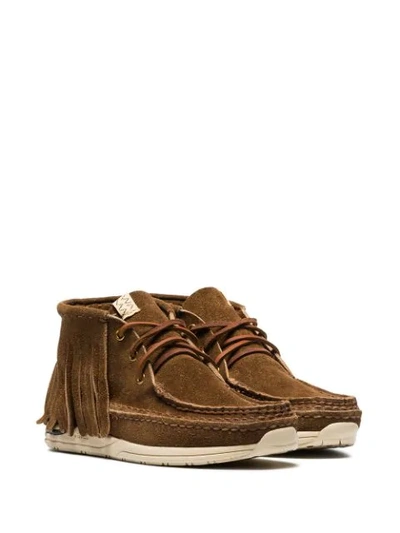 Shop Visvim Voyageur Fringe Trim Boots In Brown