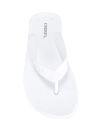 Shop Diesel Logo Flip Flops In White