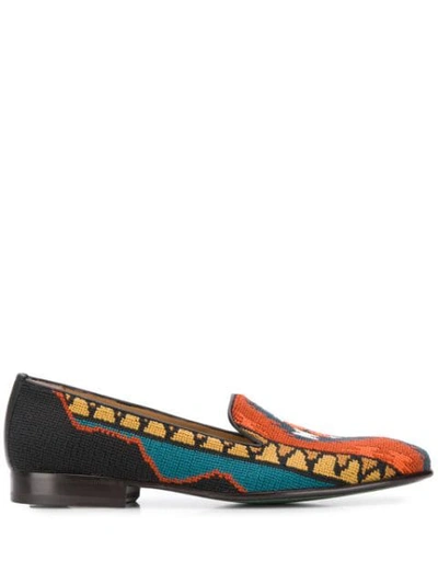 Shop Etro Embroidered Loafers In Orange