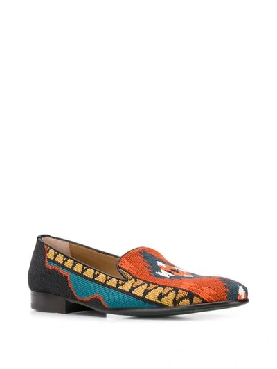 Shop Etro Embroidered Loafers In Orange