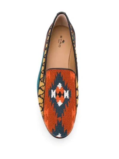 Shop Etro Embroidered Loafers In Orange