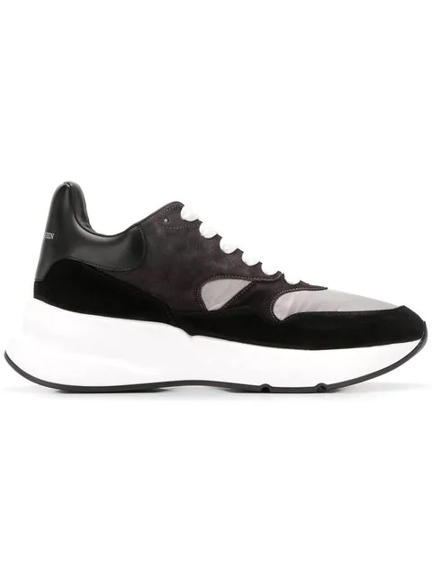 alexander mcqueen white and black runner leather sneakers