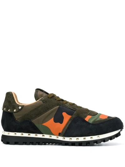 Shop Valentino Garavani Rockstud Rockrunner Camouflage Sneakers In Green