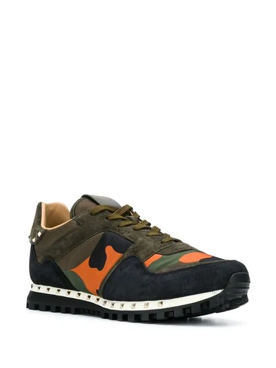 Shop Valentino Garavani Rockstud Rockrunner Camouflage Sneakers In Green