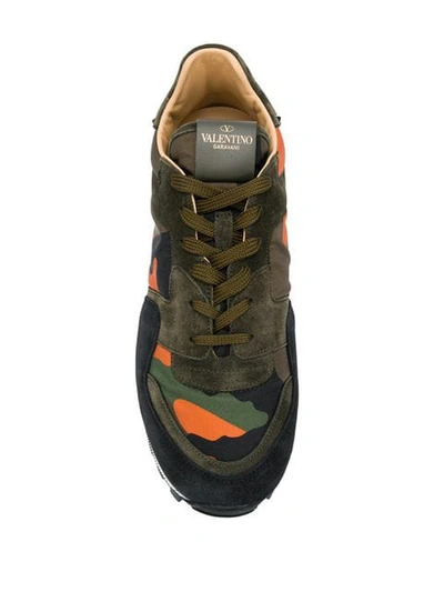 Shop Valentino Garavani Rockstud Rockrunner Camouflage Sneakers In Green