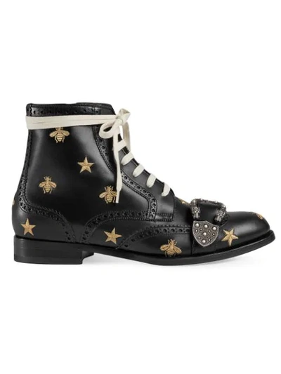 Shop Gucci Queercore Embroidered Brogue Boot In Black