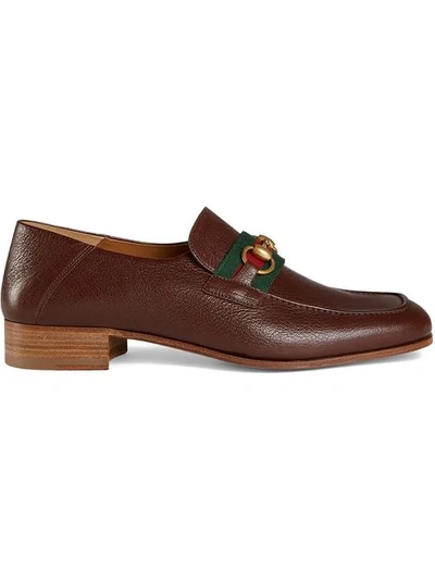 Shop Gucci Leather Horsebit Loafer In Brown