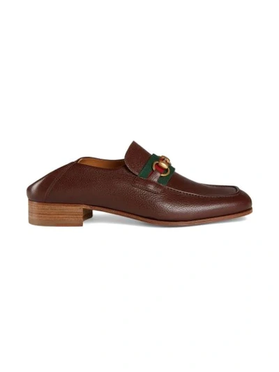 Shop Gucci Leather Horsebit Loafer In Brown