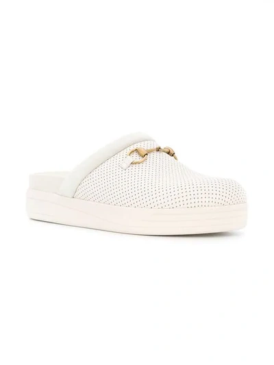 Shop Gucci Horsebit Perforated Slippers In Neutrals