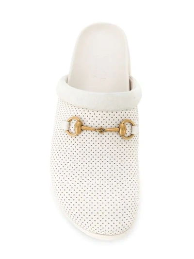 Shop Gucci Horsebit Perforated Slippers In Neutrals