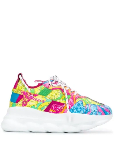 Shop Versace Floral Chain Reaction Sneakers In Pink
