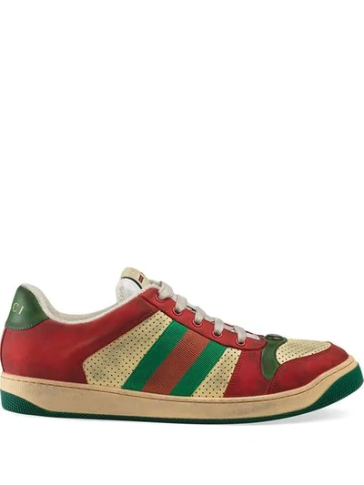 Shop Gucci Virtus Distressed Effect Sneakers - Red