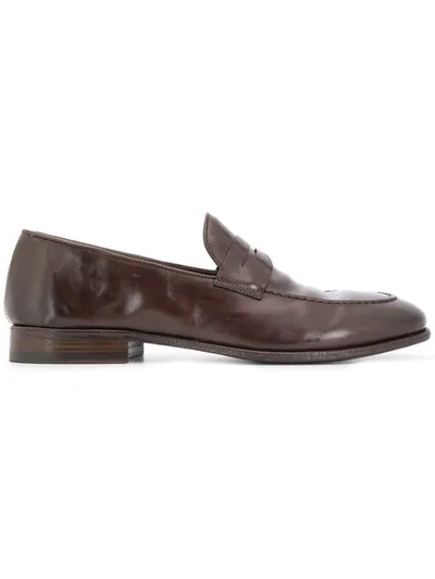 Shop Alberto Fasciani Weathered Penny Loafers In Brown
