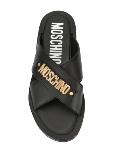 Shop Moschino Logo Plaque Sandals In Black