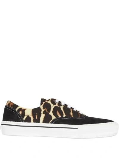 Shop Burberry Leopard Print Sneakers In Black