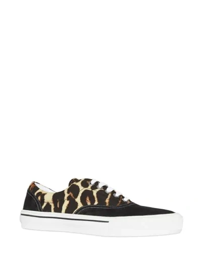 Shop Burberry Leopard Print Sneakers In Black