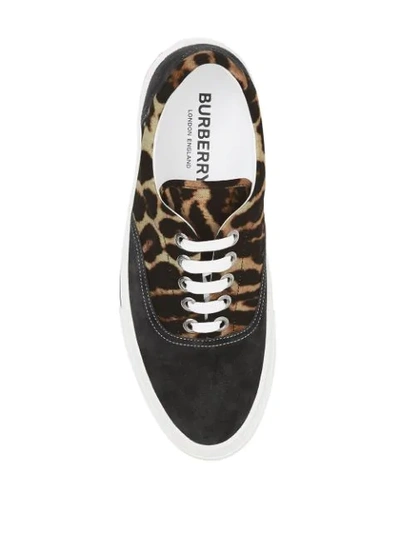 Shop Burberry Leopard Print Sneakers In Black
