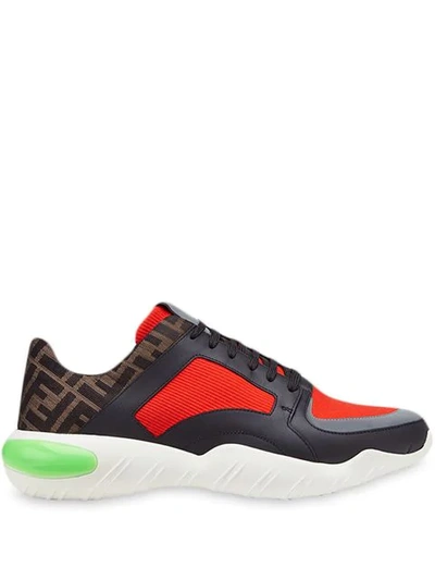 Shop Fendi Ff Motif Colourblock Running Sneakers In Red ,black