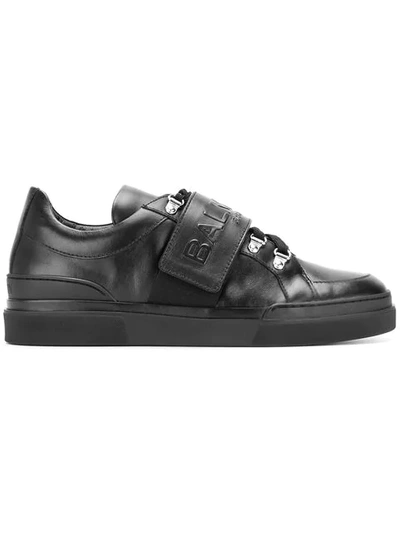 Shop Balmain Logo Strap Sneakers In Black