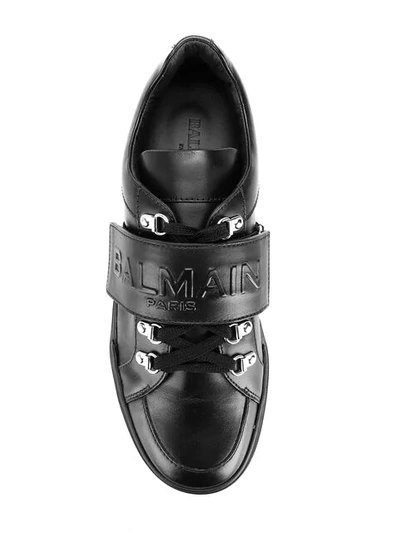 Shop Balmain Logo Strap Sneakers In Black