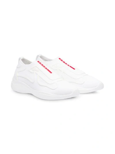 Shop Prada Fabric Sneakers In White
