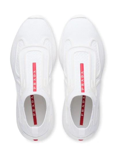 Shop Prada Fabric Sneakers In White