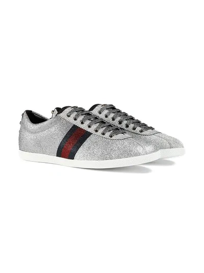 Shop Gucci Glitter Web Sneakers With Studs In 8162 Silver