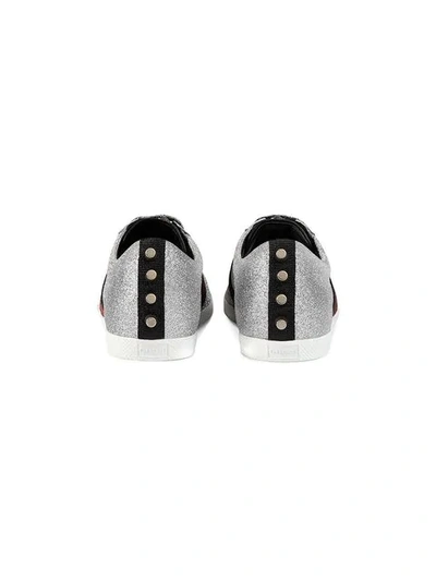 Shop Gucci Glitter Web Sneakers With Studs In 8162 Silver