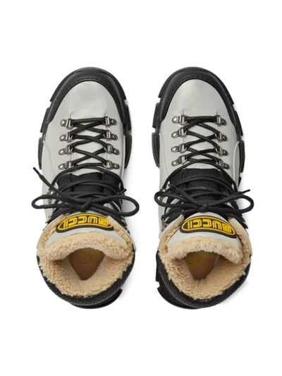 Shop Gucci Flashtrek High-top Sneaker With Wool - Silver