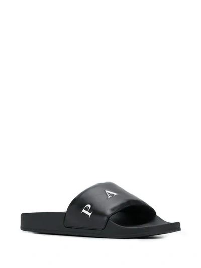 Shop Cesare Paciotti Embossed Logo Slides In Black