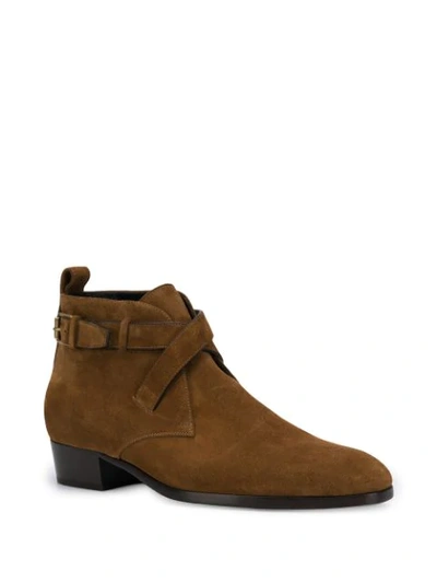 Shop Saint Laurent Wyatt 30 Buckled Boots In Brown