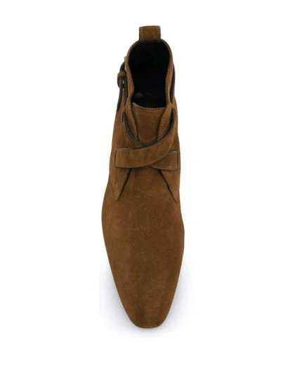 Shop Saint Laurent Wyatt 30 Buckled Boots In Brown
