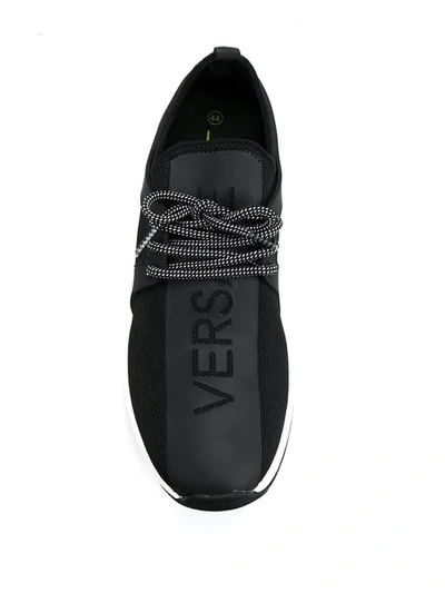 Shop Versace Jeans Coated Sneakers In Black