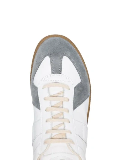 Shop Maison Margiela White And Green Replica Leather Low Top Sneakers